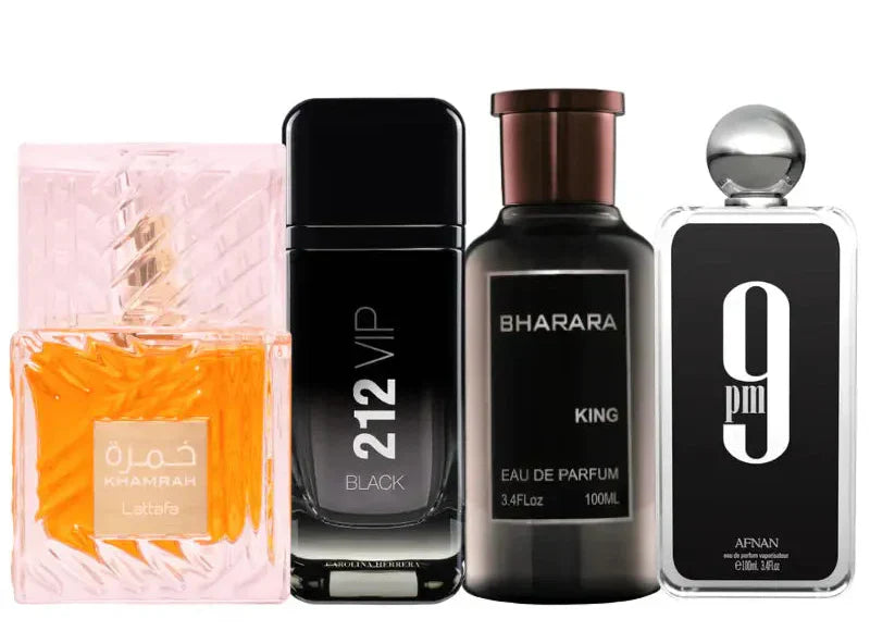 4 parfümből álló szett | 9pm, King, Khamrah, 212 Black Vip