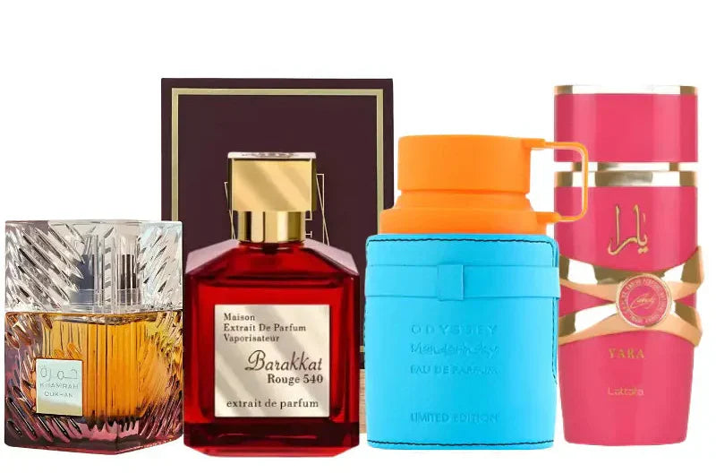 4 parfümből álló szett | Khamrah Dukhan, Yara Candy, Rouge 540, Mandarina Sky