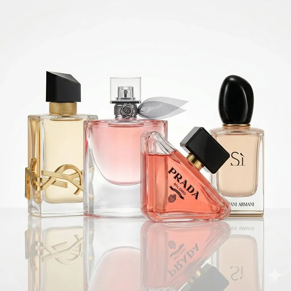 4 parfümből álló szett | YSL Libre, Lancôme La Vie Est Belle, Prada Paradoxe, Armani Sì.