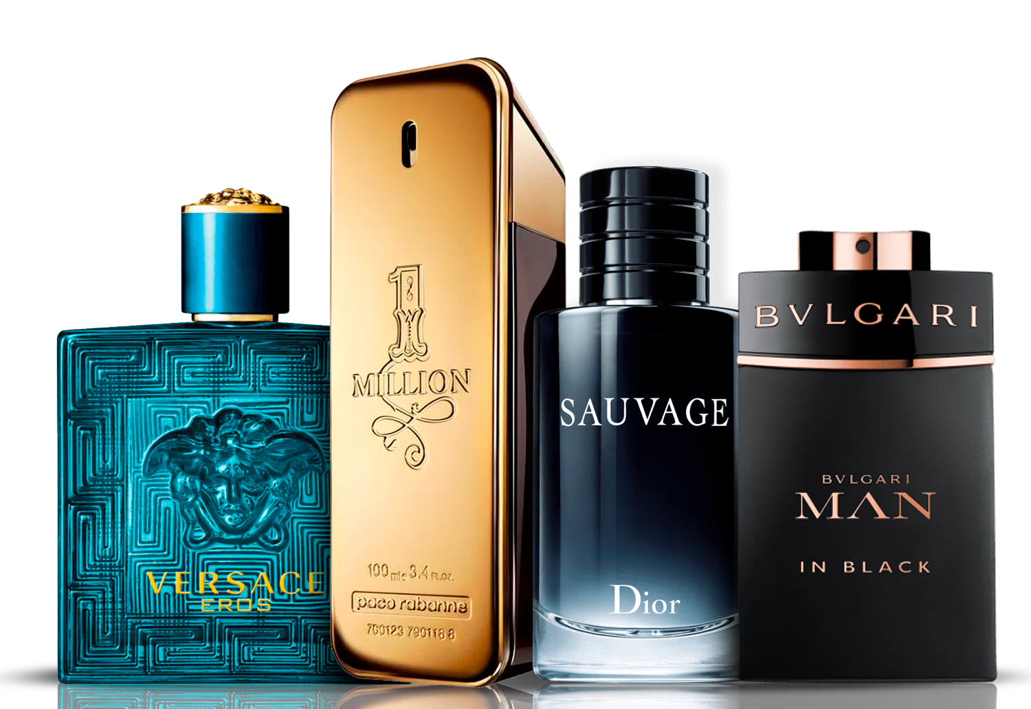 4 parfümből álló szett | Eros Versace + One Million Paco Rabanne + Bvlgari Man in Black + Sauvage Dior 100 ml