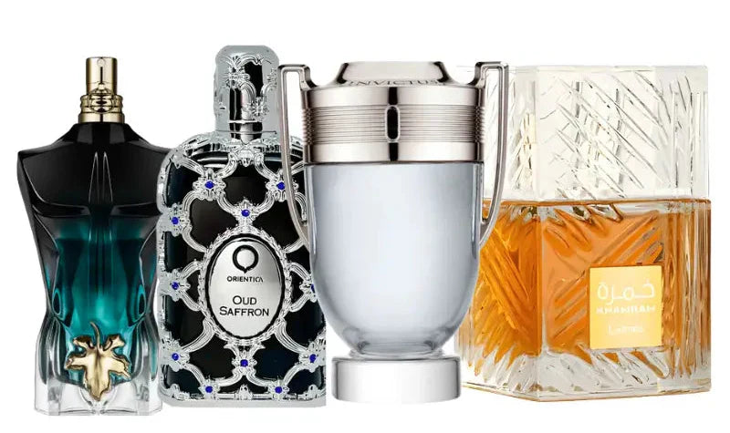 4 parfümből álló szett | Oud Saffron, Invictus, Le Beau Le Parfum, Khamrah