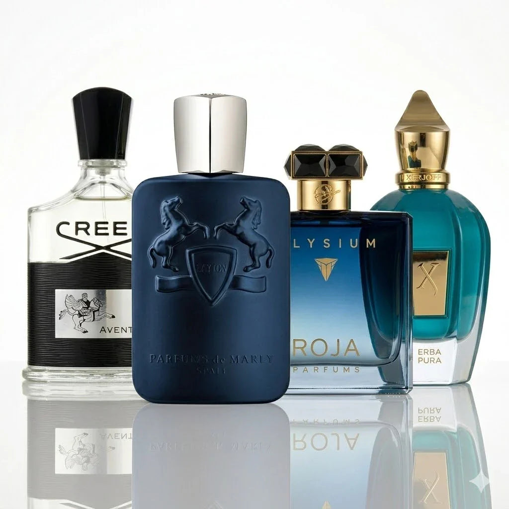 4 parfümből álló szett | Creed Aventus, Parfums de Marly Layton, Roja Elysium, Xerjoff Erba Pura.